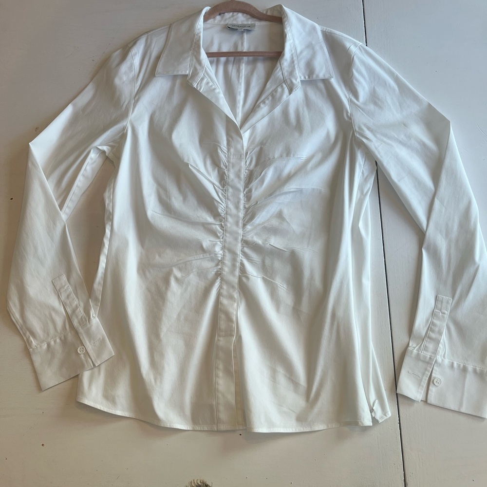Lafayette 148 New York White Dress Shirt Ruched Size XS/S